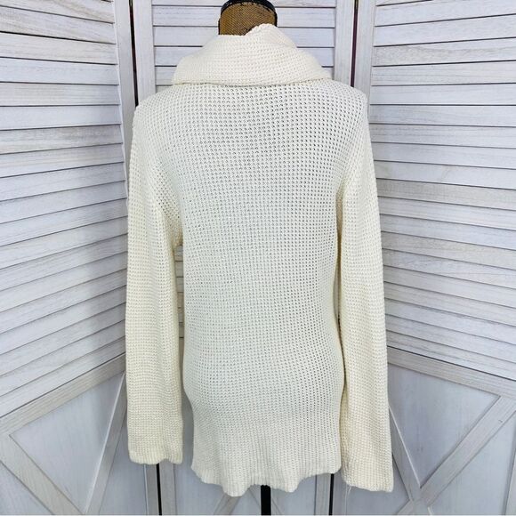 Unbranded Waffle Knit Cowl Neck Split Front Sweater Cream Large - Picture 5 of 11